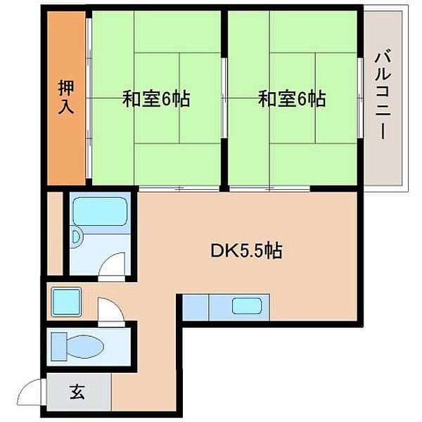 奈良県生駒市壱分町(賃貸マンション2DK・2階・46.00㎡)の写真 その2