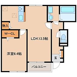 近鉄京都線 大和西大寺駅 徒歩10分の賃貸アパート 1階1LDKの間取り