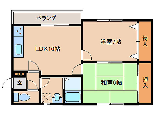 ヴェルデコート真菅 103｜奈良県橿原市中曽司町(賃貸マンション2LDK・1階・58.40㎡)の写真 その2