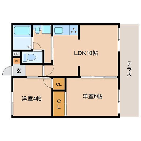 タウニィ坊城Ａ棟 103｜奈良県橿原市東坊城町(賃貸アパート2LDK・1階・47.00㎡)の写真 その2