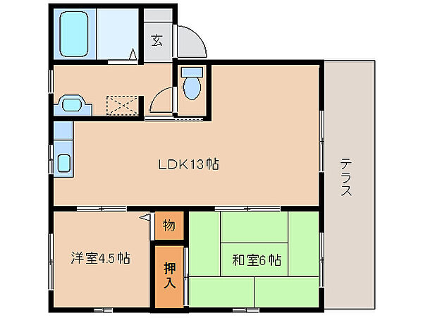 フラワーコート橿原Ｂ棟 101｜奈良県橿原市十市町(賃貸アパート2LDK・1階・51.60㎡)の写真 その2