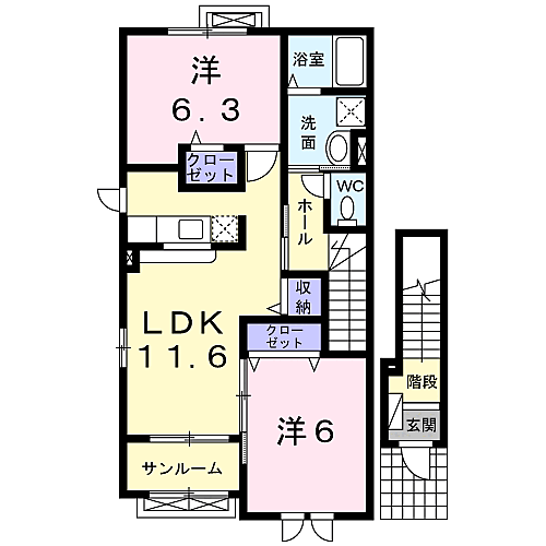 プラシード　ピアッツァ 201｜鳥取県米子市河崎(賃貸アパート2LDK・2階・61.21㎡)の写真 その2