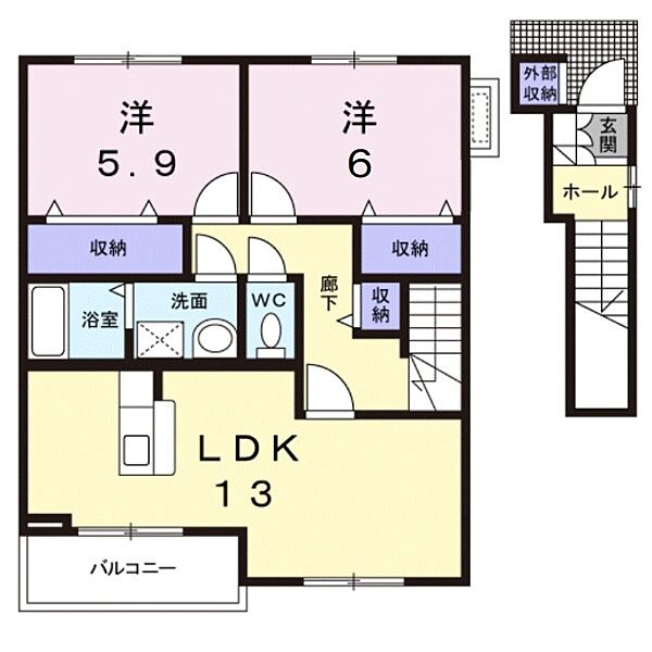 アルドール 202｜鳥取県米子市河崎(賃貸アパート2LDK・2階・64.83㎡)の写真 その2