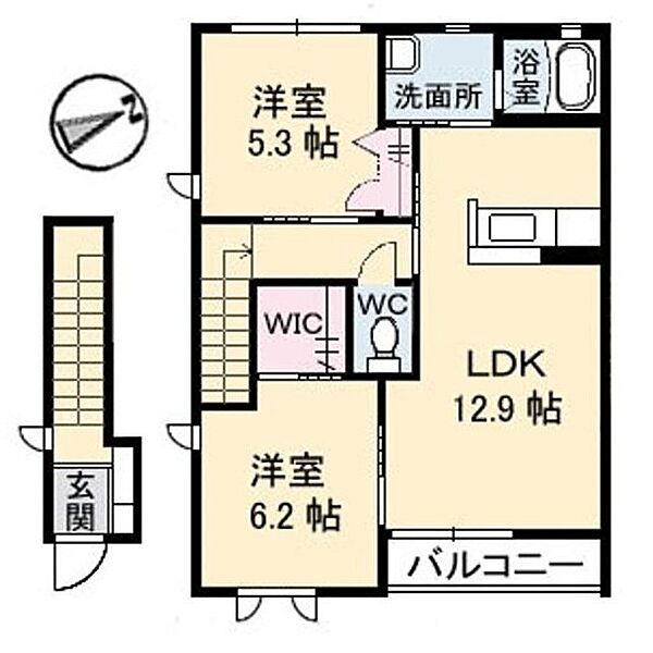フェリーチェＢ棟 203｜鳥取県米子市車尾4丁目(賃貸アパート2LDK・2階・61.63㎡)の写真 その2