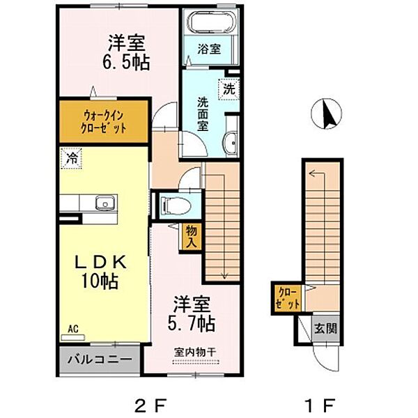 ライブコートＢ棟 203｜鳥取県米子市新開6丁目(賃貸アパート2LDK・2階・64.80㎡)の写真 その2