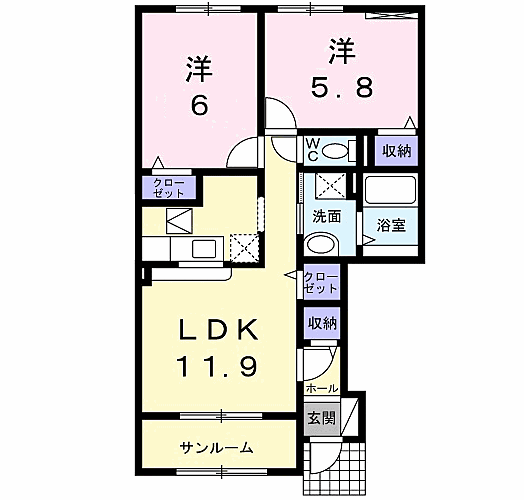 サンリット 101｜鳥取県米子市陽田町(賃貸アパート2LDK・1階・57.17㎡)の写真 その2