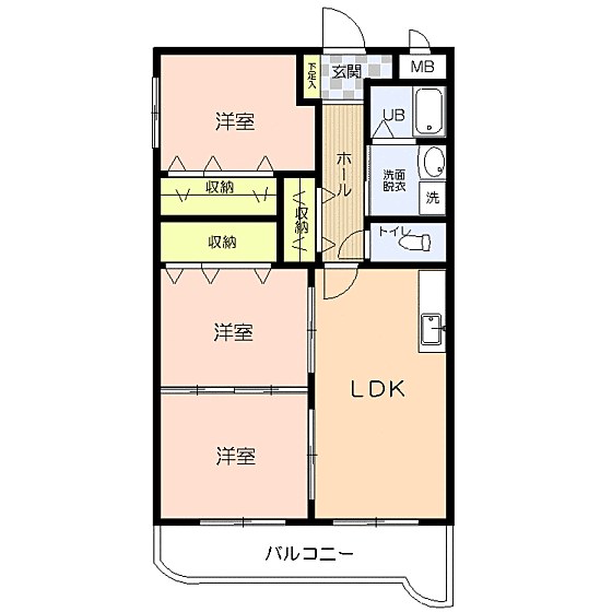 スカイマンションＣ 401｜鳥取県米子市西福原8丁目(賃貸マンション3LDK・4階・68.25㎡)の写真 その2