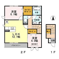 Ｍｅｌ−Ｃｏｕｒｔ 2階2LDKの間取り