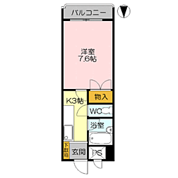 エクセル富士見マンション 9階1Kの間取り