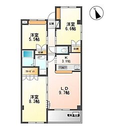 フレアマンション2 3LDKの間取図画像