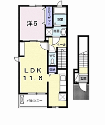 レネージュ　Ｂ 2階1LDKの間取り