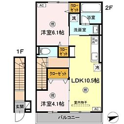 ラクードシャD 2LDKの間取図画像