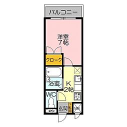 マイン・ディュウエルス 1Kの間取図画像