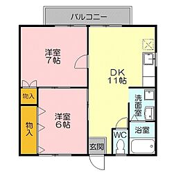 ハイツプラージュ2号館 2DKの間取図画像
