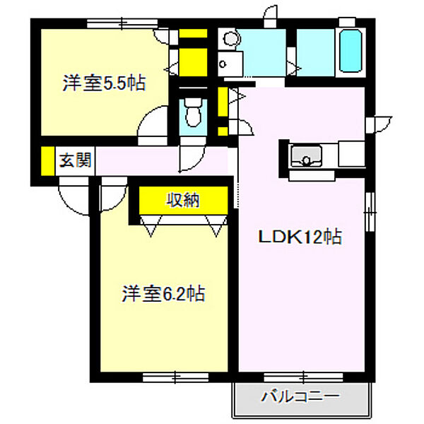 コモンマロウ上中居　Ａ棟 101｜群馬県高崎市上中居町(賃貸アパート2LDK・1階・54.81㎡)の写真 その2