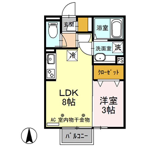 Ｄ－ｄｒｅａｍ 208｜群馬県高崎市双葉町(賃貸アパート1LDK・2階・29.25㎡)の写真 その2