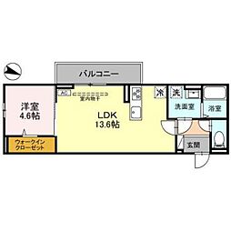 Ｄ−ＲＯＯＭ台新田町 3階1LDKの間取り
