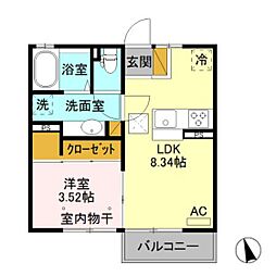 エタルナ倉賀野II 1階1LDKの間取り