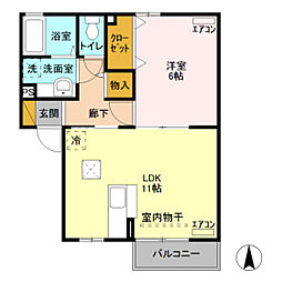 フォンテーヌ 1階1LDKの間取り