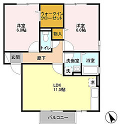クレストコートB 2LDKの間取図画像