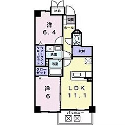 コムフォートワン 2LDKの間取図画像