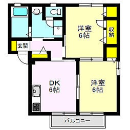 フリーデンB 2DKの間取図画像