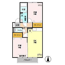 プリムヴェール 2DKの間取図画像