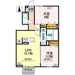 高崎市下之城町アパート 2LDKの間取図画像