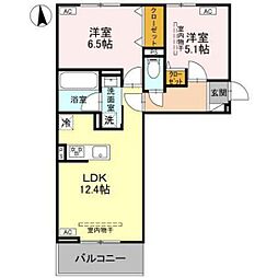 高崎市矢中町アパート 2LDKの間取図画像