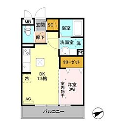 プレシャス高崎 1DKの間取図画像