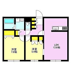 ウエスト・ヴィレッジ 2LDKの間取図画像