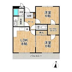 サンガーデン高野台 2LDKの間取図画像
