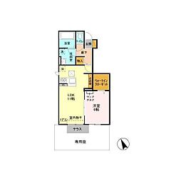 フローラ・ウィル　B 1階1LDKの間取り