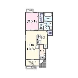 シャルマンドミール　II 1階1LDKの間取り