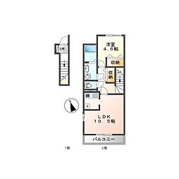 ラフォーレ千草 2階1LDKの間取り