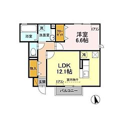 シュタットみどりのD 1LDKの間取図画像