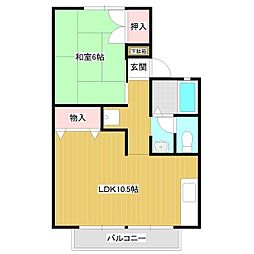 ベルフォーレ稲荷前C 1LDKの間取図画像