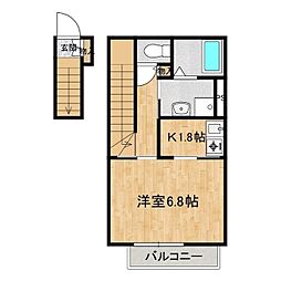 インレット荒川沖II　B棟 2階1Kの間取り