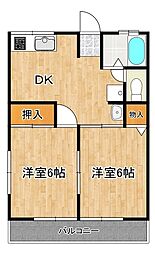 シティハイム高橋 2DKの間取図画像