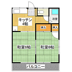成美ハイツA 2DKの間取図画像