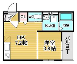 F asecia Pur 湊 1DKの間取図画像