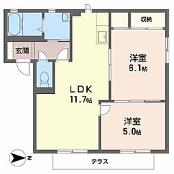 ヴィラ・ソレイユB 2LDKの間取図画像
