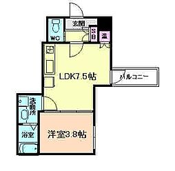 パシフィック千林 1DKの間取図画像