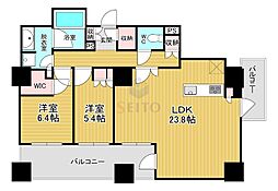 シエリアタワーなんば 2LDKの間取図画像