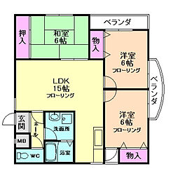 グランドール石橋 3LDKの間取図画像