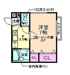 メゾンボヌール 1Kの間取図画像