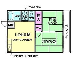 平和マンション 2LDKの間取図画像