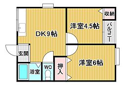 刀根ヒルズハイツ 2DKの間取図画像