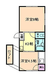 ヴァンベール桜 2Kの間取図画像