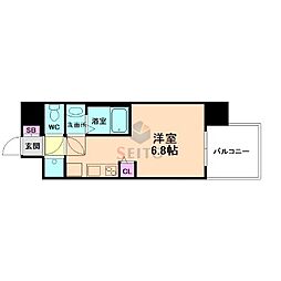 セレニテ十三ミラク ワンルームの間取図画像